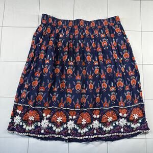 Anthropologie Navy and Orange Floral A-Line Skirt